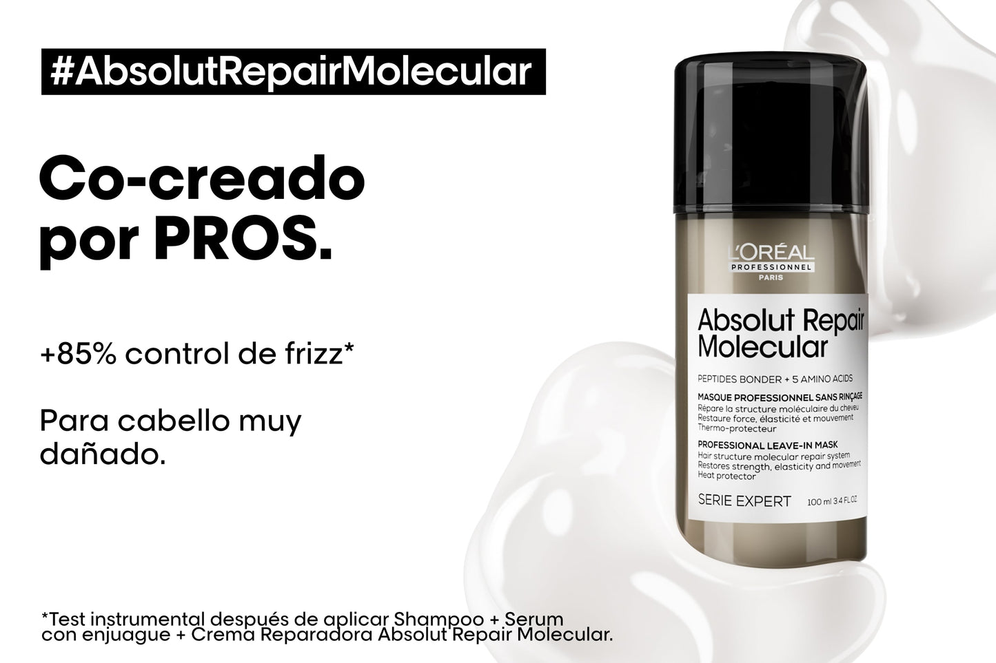 Máscara Sin Enjuague Reparación Molecular Profunda Cabello Dañado Absolut Repair Molecular 100ml LOreal Professional
