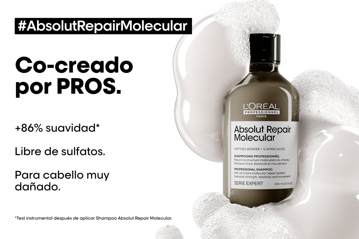Shampoo Sin Sulfatos Reparacion Molecular Profunda Cabello Dañado Absolut Repair Molecular 300ml LOreal Professional