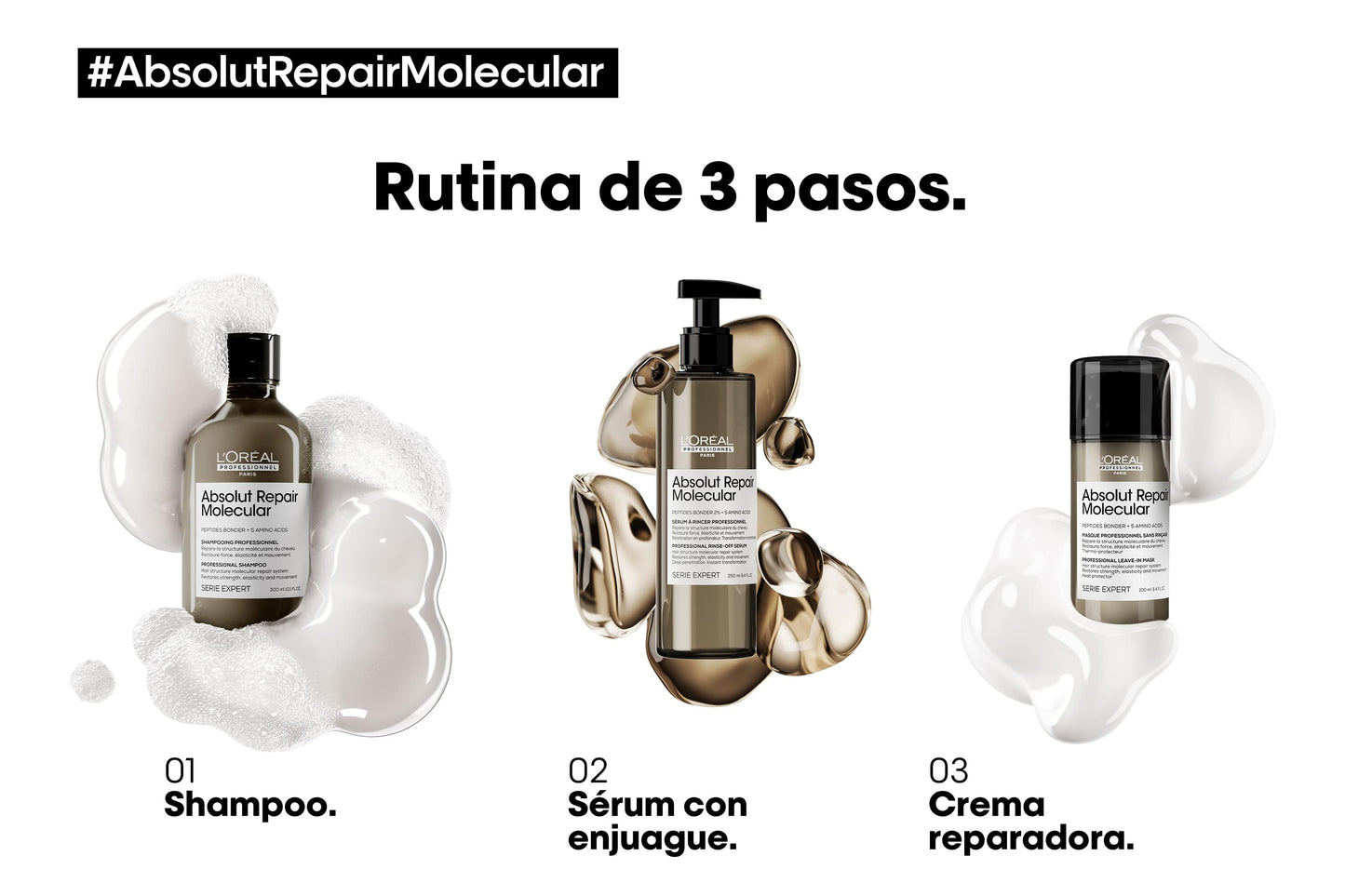 Shampoo Sin Sulfatos Reparacion Molecular Profunda Cabello Dañado Absolut Repair Molecular 300ml LOreal Professional